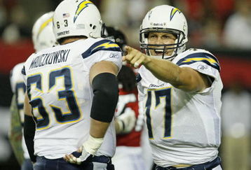 ATLANTA - AUGUST 29:  Quarterback Philip Rivers #17 of the San Diego Chargers argues an intentional grounding call during the game against the Atlanta Falcons at the Georgia Dome on August 29, 2009 in Atlanta, Georgia.  The Falcons beat the Chargers 27-24.  (Photo by Mike Zarrilli/Getty Images)