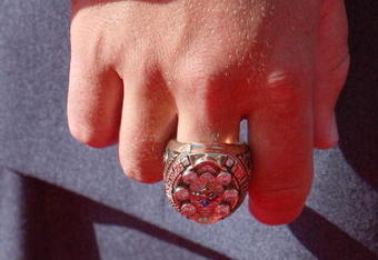 LOS ANGELES, CA - JULY 15:  A detail of the Super Bowl ring worn by NFL player Ben Roethlisberger arrives at the 2009 ESPY Awards held at Nokia Theatre LA Live on July 15, 2009 in Los Angeles, California. The 17th annual ESPYs will air on Sunday, July 19 at 9PM ET on ESPN.  (Photo by Jason Merritt/Getty Images)