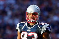 FOXBORO, MA - OCTOBER 26: Richard Seymour #93 of the New England Patriots takes a breather during the game with the St. Louis Rams at Gillette Stadium on October 26, 2008 in Foxboro, Massachusetts. (Photo by Jim Rogash/Getty Images)