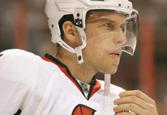 PHILADELPHIA - FEBRUARU 12:  Dany Heatley #15 of the Ottawa Senators looks on during the game against the Philadelphia Flyers at the Wachovia Center on February 12, 2009 in Philadelphia, Pennsylvania. (Photo by: Nick Laham/Getty Images)