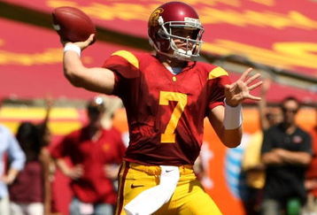LOS ANGELES, CA - SEPTEMBER 05:  Quarterback Matt Barkley #7 of the USC Trojans throws a pass against the San Jose State Spartans on September 5, 2009 at the Los Angeles Coliseum in Los Angeles, California.  (Photo by Stephen Dunn/Getty Images)