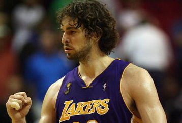 ORLANDO, FL - JUNE 11:  Pau Gasol #16 of the Los Angeles Lakers reacts in overtime before defeating the Orlando Magic 99-91 in Game Four of the 2009 NBA Finals on June 11, 2009 at Amway Arena in Orlando, Florida.  NOTE TO USER:  User expressly acknowledges and agrees that, by downloading and or using this photograph, User is consenting to the terms and conditions of the Getty Images License Agreement.  (Photo by Elsa/Getty Images)