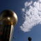 LOS ANGELES, CA - JUNE 15:  A general view of the replica championship trophy before Game Five of the 2008 NBA Finals between the Los Angeles Lakers and the Boston Celtics on June 15, 2008 at Staples Center in Los Angeles, California. NOTE TO USER: User expressly acknowledges and agrees that, by downloading and/or using this Photograph, user is consenting to the terms and conditions of the Getty Images License Agreement.  (Photo by Stephen Dunn/Getty Images)