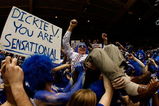 DURHAM, NC - FEBRUARY 11:  The Cameron Crazies of Duke clown around with Dick Vitale of ESPN before they face the North Carolina Tar Heels on February 11, 2009 at Cameron Indoor Stadium in Durham, North Carolina.  (Photo by Scott Halleran/Getty Images)