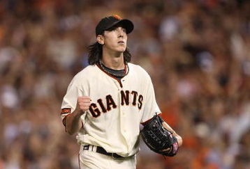 SAN FRANCISCO - AUGUST 28:  Tim Lincecum #55 of the San Francisco Giants celebrates in the 8th inning against the Colorado Rockies during a Major League Baseball game at AT&T Park on August 28, 2009 in San Francisco, California.  (Photo by Jed Jacobsohn/Getty Images)