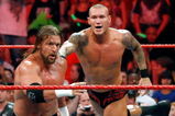 LAS VEGAS - AUGUST 24:  Wrestlers Triple H (L) and Randy Orton compete during the WWE Monday Night Raw show at the Thomas & Mack Center August 24, 2009 in Las Vegas, Nevada.  (Photo by Ethan Miller/Getty Images)