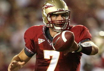 TALLAHASSEE, FL - SEPTEMBER 07: Quarterback Christian Ponder #7 of the Florida State Seminoles pitches the ball on an option play during action against the Miami Hurricanes at Doak Campbell Stadium on September 7, 2009 in Tallahassee, Florida.  (Photo by Doug Benc/Getty Images)