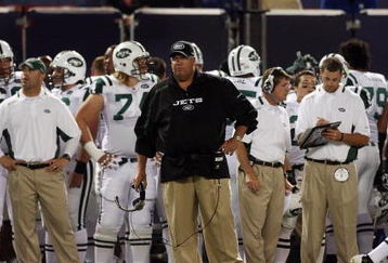 EAST RUTHERFORD, NJ - AUGUST 29:  Head coach Rex Ryan of the New York Jets looks on against the New York Giants on August 29, 2009 at Giants Stadium in East Rutherford, New Jersey.  (Photo by Jim McIsaac/Getty Images)