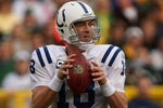 GREEN BAY, WI - OCTOBER 19:  Quarterback Peyton Manning #18 of the Indianapolis Colts throws a pass against the Green Bay Packers on October 19, 2008 at Lambeau Field in Green Bay Wisconsin. The Packers won 34-14.  (Photo by Stephen Dunn/Getty Images)