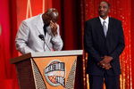 SPRINGFIELD, MA - SEPTEMBER 11: David Thompson presents Michael Jordan to the Naismith Memorial Basketball Hall of Fame during an induction ceremony on September 11, 2009 in Springfield, Massachusetts. NOTE TO USER: User expressly acknowledges and agrees that, by downloading and or using this Photograph, user is consenting to the terms and conditions of the Getty Images License Agreement.(Photo by Jim Rogash/Getty Images)