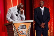 SPRINGFIELD, MA - SEPTEMBER 11: David Thompson presents Michael Jordan to the Naismith Memorial Basketball Hall of Fame during an induction ceremony on September 11, 2009 in Springfield, Massachusetts. NOTE TO USER: User expressly acknowledges and agrees that, by downloading and or using this Photograph, user is consenting to the terms and conditions of the Getty Images License Agreement.(Photo by Jim Rogash/Getty Images)