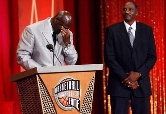 SPRINGFIELD, MA - SEPTEMBER 11: David Thompson presents Michael Jordan to the Naismith Memorial Basketball Hall of Fame during an induction ceremony on September 11, 2009 in Springfield, Massachusetts. NOTE TO USER: User expressly acknowledges and agrees that, by downloading and or using this Photograph, user is consenting to the terms and conditions of the Getty Images License Agreement.(Photo by Jim Rogash/Getty Images)
