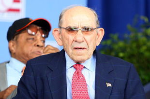 COOPERSTOWN, NY - JULY 26:  Baseball icon Yogi Berra looks on at Clark Sports Center during the 2009  Baseball Hall of Fame induction ceremony on July 26, 2009 in Cooperstown, New York.  (Photo by Jim McIsaac/Getty Images)