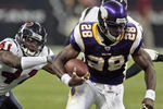 HOUSTON - AUGUST 31:  Running back Adrian Peterson #28 of the Minnesota Vikings breaks a tackle by cornerback Brice McCain #41 of the Houston Texans at Reliant Stadium on August 31, 2009 in Houston, Texas.  (Photo by Bob Levey/Getty Images)