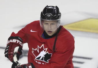 CALGARY, AB - AUGUST 24: Dany Heatley skates during the second practice of the Team Canada Olympic Orientation Camp on August 24, 2009 at the Pengrowth Saddledome in Calgary, Alberta, Canada. (Photo by Mike Ridewood/Getty Images)