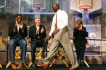 SPRINGFIELD, MA - SEPTEMBER 11:  Michael Jordan prepares to be presented with his Hall of Fame jacket at the Naismith Memorial Basketball Hall of Fame on September 11, 2009 in Springfield, Massachusetts. (Photo by Jim Rogash/Getty Images)