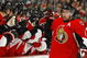 OTTAWA - FEBRUARY 26: Dany Heatley #15 and Mike Fisher #12 of the Ottawa Senators celebrate a goal against the San Jose Sharks in a game on February 26, 2009 at the Scotiabank Place in Ottawa, Canada. (Photo by Phillip MacCallum/Getty Images)