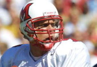 01 Sep 2001: Quarterback Ben Roethlisberger of Miami of Ohio drops back to throw a pass against Michigan during the game at Michigan Stadium in Ann Arbor, Michigan .  Michigan won 31-13. DIGITAL IMAGE. Mandatory Credit : Danny Moloshok/Allsport