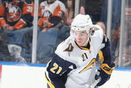 UNIONDALE, NY - FEBRUARY 28:  Drew Stafford #21 of the Buffalo Sabres in action against the New York Islanders defends during their game at the Nassau Coliseum on February 28, 2009 at the Nassau Coliseum in Uniondale, New York.  (Photo by Al Bello/Getty Images)