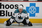PHILADELPHIA - OCTOBER 22: Alexei Semenov #21 of the San Jose Sharks skates in warmups prior to his game against the Philadelphia Flyers on October 22, 2008 at the Wachovia Center in Philadelphia, Pennsylvania. (Photo by Bruce Bennett/Getty Images)