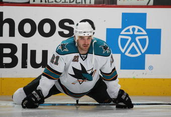PHILADELPHIA - OCTOBER 22: Alexei Semenov #21 of the San Jose Sharks skates in warmups prior to his game against the Philadelphia Flyers on October 22, 2008 at the Wachovia Center in Philadelphia, Pennsylvania. (Photo by Bruce Bennett/Getty Images)