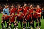 MADRID, SPAIN - MARCH 28:  Spain's national team (Bottem L-R) Santiago Cazorla, Xavier Hernandez, David Villa, Marcos Senna, Raul Albiol, and (Top L-R) Iker Casillas, Joan Capdevila,  Sergio Ramos, Gerard Pique, Xabier Alonso and Fernando Torres pose for a team picture during the FIFA2010 World Cup Qualifier match between Spain and Turkey at the Estadio Santiago Bernabeu on March 28, 2009 in Madrid, Spain. Spain won the match 1-0.  (Photo by Jasper Juinen/Getty Images)