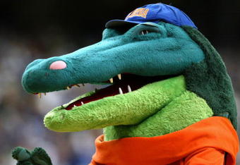ATLANTA - MARCH 14:  The University of Florida Gators mascot entertains the fans during the SEC Men's Basketball Tournament Championship game against the University of Kentucky Wildcats at the Georgia Dome on March 14, 2004 in Atlanta, Georgia. Kentucky defeated Florida 89-73.  (Photo by Doug Pensinger/Getty Images)