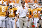KNOXVILLE, TN - SEPTEMBER 12: Lane Kiffin, head coach of the Tennessee Volunteers looks on before a game against the UCLA Bruins on September 12, 2009 at Neyland Stadium in Knoxville, Tennessee. (Photo by Joe Murphy/Getty Images)