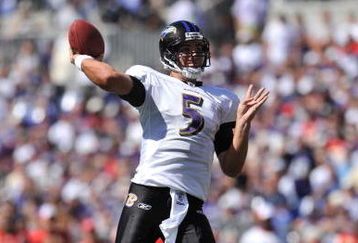 BALTIMORE - SEPTEMBER 13:  Joe Flacco #5 of the Baltimore Ravens passes against the Kansas City Chiefs at M&T Bank Stadium on September 13, 2009 in Baltimore, Maryland. The Ravens defeated the Chiefs 38-24. (Photo by Larry French/Getty Images)
