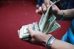 BARRANQUITAS, PUERTO RICO - NOVEMBER 11, 2006: A fan counts his money after winning a bet on a cockfight on opening night of the Cockfighting season at the Coliseo Central De Barranquitas on November 11, 2006 in Barranquitas, Puerto Rico.  Heavy betting between the fans are made before and during the fights.  Most of the time multiple bets are made by one person of up to several thousand dollars. all bets are paid off in cash at the end of each fight.  Cockfighting, or 'peleas de gallos,' is a legal sport in Puerto Rico, unlike in the United States where some states have made it a felony.  (Photo by Al Bello/Getty Images)