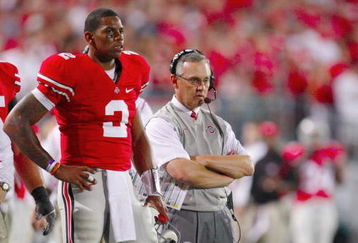 COLUMBUS, OH - SEPTEMBER 12:  Terrelle Pryor #2 and head coach Jim Tressel of the Ohio State Buckeyes look on from the sidelines during their game against the USC Trojans at Ohio Stadium on September 12, 2009 in Columbus, Ohio. (Photo by Gregory Shamus/Getty Images)