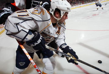 PHILADELPHIA - MARCH 07:  David Legwand #11 of the Nashville Predators skates against the Philadelphia Flyers on March 7, 2009 at Wachovia Center in Philadelphia, Pennsylvania. The Flyers defeated the Predators 4-1.  (Photo by Jim McIsaac/Getty Images)