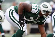 EAST RUTHERFORD, NJ - NOVEMBER 09: Kris Jenkins #77 of the New York Jets in the defensive line against the St. Louis Rams at Giants Stadium on November 9, 2008 in East Rutherford, New Jersey. (Photo by Nick Laham/Getty Images) 