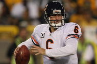 GREEN BAY, WI - SEPTEMBER 13: Jay Cutler #6 of the Chicago Bears looks for a receiver against the Green Bay Packers on September 13, 2009 at Lambeau Field in Green Bay, Wisconsin. The Packers defeated the Bears 21-15. (Photo by Jonathan Daniel/Getty Images)