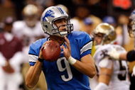 NEW ORLEANS - SEPTEMBER 13:  Quarterback Matthew Stafford #9 of the Detroit Lions throws the ball against the New Orleans Saints at the Louisiana Superdome on September 13, 2009 in New Orleans, Louisiana. The Saints defeated the Lions 45-27.   (Photo by Chris Graythen/Getty Images)