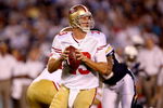 SAN DIEGO - SEPTEMBER 04:  Quarterback Shaun Hill #13 of the San Francisco 49ers throws a pass against the San Diego Chargers on September 4, 2009 at Qualcomm Stadium in San Diego, California.  The Chargers won 26-7. (Photo by Stephen Dunn/Getty Images)