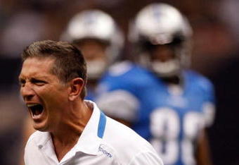 NEW ORLEANS - SEPTEMBER 13:  Head coach Jim Schwartz of the Detroit Lions argues a call with the referees during the game against the New Orleans Saints at the Louisiana Superdome on September 13, 2009 in New Orleans, Louisiana. The Saints defeated the Lions 45-27.  (Photo by Chris Graythen/Getty Images)