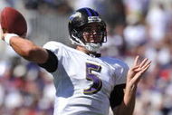 BALTIMORE - SEPTEMBER 13: Joe Flacco #5 of the Baltimore Ravens passes against the Kansas City Chiefs at M&T Bank Stadium on September 13, 2009 in Baltimore, Maryland. The Ravens defeated the Chiefs 38-24. (Photo by Larry French/Getty Images)