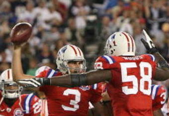 FOXBORO, MA - SEPTEMBER 14:  Kicker Stephen Gostkowski #3 of the New England Patriots celebrates with teammates after he recovered a fumble against the Buffalo Bills in the fourth quarter at Gillette Stadium on September 14, 2009 in Foxboro, Massachusetts. (Photo by Jim Rogash/Getty Images)