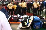 EAST RUTHERFORD, NJ - SEPTEMBER 28:  Anquan Boldin #81 of the Arizona Cardinals is taken from the field after colliding heavily with Eric Smith #33 of the New York Jets on September 28, 2008 at Giants Stadium in East Rutherford, New Jersey.  (Photo by Chris McGrath/Getty Images)