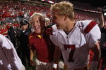 COLUMBUS, OH - SEPTEMBER 13:  Head coach Pete Carroll and Matt Barkley #7 of the Southern California Trojans leave the field after defeating the Ohio State Buckeyes 18-15 on September 13, 2009 at Ohio Stadium in Columbus, Ohio.  (Photo by Gregory Shamus/Getty Images)