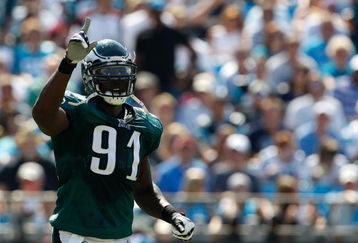 CHARLOTTE, NC - SEPTEMBER 13:  Defensive end Chris Clemons #91 of the Philadelphia Eagles celebrates after a defensive stop against the Carolina Panthers during the NFL season opener at Bank of America Stadium on September 13, 2009 in Charlotte, North Carolina.  (Photo by Streeter Lecka/Getty Images)