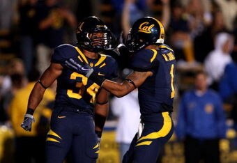 BERKELEY, CA - SEPTEMBER 05:  Marvin Jones #1 of the California Golden Bears congratulates Shane Vereen #34 after Vereen scored a touchdown during their game against the Maryland Terrapins at California Memorial Stadium on September 5, 2009 in Berkeley, California.  (Photo by Ezra Shaw/Getty Images)