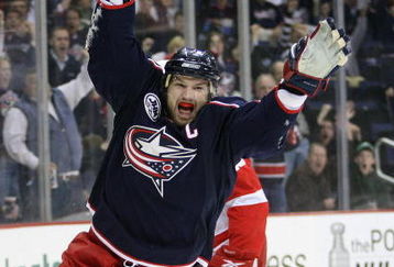 COLUMBUS, OH - APRIL 23:  Rick Nash #61 of the Columbus Blue Jackets celebrates scoring a goal against the Detroit Red Wings during Game Four of the Western Conference Quarterfinals of the 2009 Stanley Cup Playoffs on April 23, 2009 at the Nationwide Arena in Columbus, Ohio. The Red Wings defeated the Blue Jackets 6-5 to sweep the series in 4 games. (Photo by Claus Andersen/Getty Images)