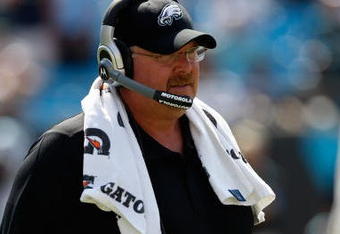 CHARLOTTE, NC - SEPTEMBER 13:  Head Coach of the Philadelphia Eagles, Andy Reid, stands on the field during their NFL season opener against the Carolina Panthers at Bank of America Stadium on September 13, 2009 in Charlotte, North Carolina.  (Photo by Streeter Lecka/Getty Images)