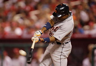 ST LOUIS, MO - JULY 14:  American League All-Star Curtis Granderson of the Detroit Tigers hits a triple during the 2009 MLB All-Star Game at Busch Stadium on July 14, 2009 in St Louis, Missouri.  (Photo by Jamie Squire/Getty Images)