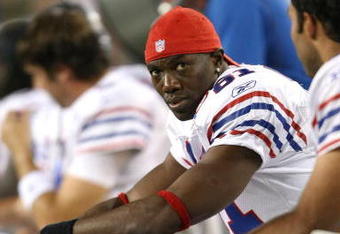 FOXBORO, MA - SEPTEMBER 14:  Terrell Owens #81 of the Buffalo Bills stis on the bench in the second half against the New England Patriots on September 14, 2009 at Gillette Stadium in Foxboro, Massachusetts. (Photo by Elsa/Getty Images)
