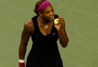 NEW YORK - SEPTEMBER 12:  Serena Williams argues a call by the line judge which led to her disqualification for a conduct violation during the Women's Singles Semifinal match against Kim Clijsters of Belgium on day thirteen of the 2009 U.S. Open at the USTA Billie Jean King National Tennis Center on September 12, 2009 in the Flushing neighborhood of the Queens borough of New York City.  Clijsters defeated Williams 6-4, 7-5. (Photo by Jared Wickerham/Getty Images)