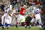 FOXBORO, MA - SEPTEMBER 14:  Quarterback Tom Brady #12 of the New England Patriots throws a pass during the second half against the Buffalo Bills on September 14, 2009 at Gillette Stadium in Foxboro, Massachusetts. (Photo by Elsa/Getty Images)