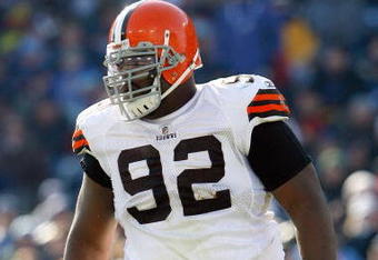 NASHVILLE, TN - DECEMBER 7:   Shaun Rogers #92 of the Cleveland Browns walks on the field during the game against the Tennessee Titans on December 7, 2008 at LP Field in Nashville, Tennessee.  (Photo by Kevin C. Cox/Getty Images)